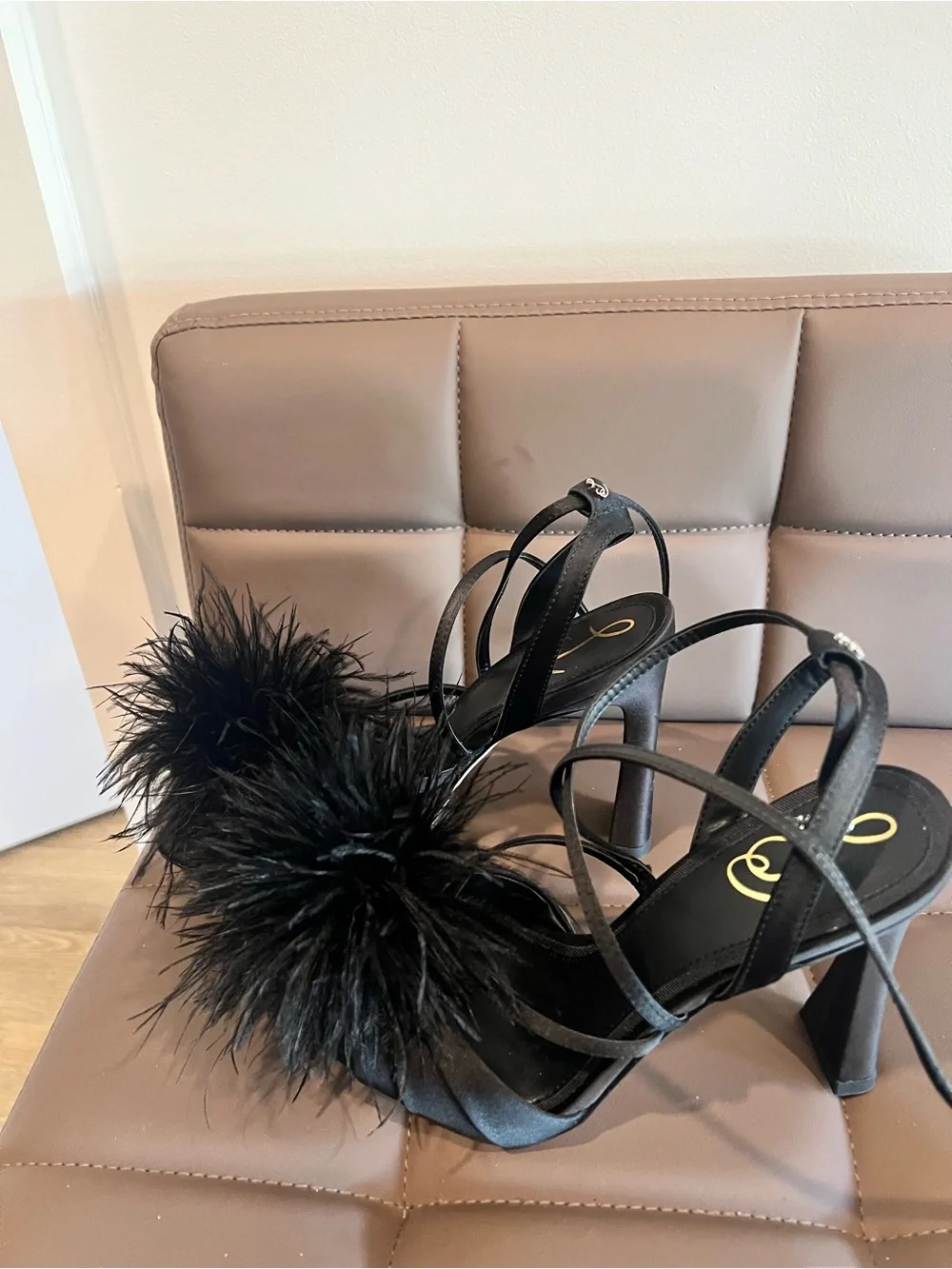 Sam Edelman Black Feather Pom-Pom Strappy Heels - Elegant Evening Sandals